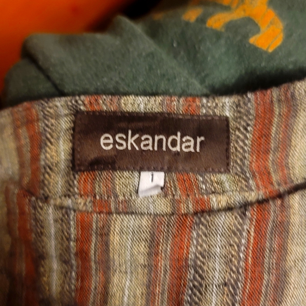 Eskandar 40"Long 1 NATURAL Earthy Brown Denim Stri